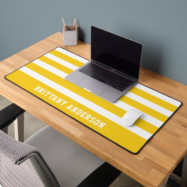 Yellow & White Stripes Pattern Personalized  Desk Mat (Office 2)