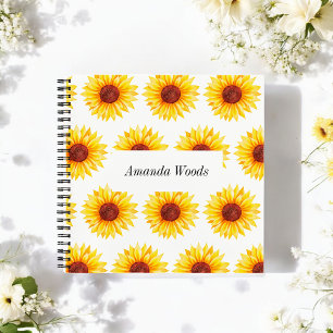 Yellow White Sunflower Floral Spiral Notebook