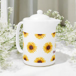 Yellow White Sunflower Spring floral<br><div class="desc">Floral Teapot in Yellow White with Elegant Sunflower Pattern. Use personalize this template to change text</div>