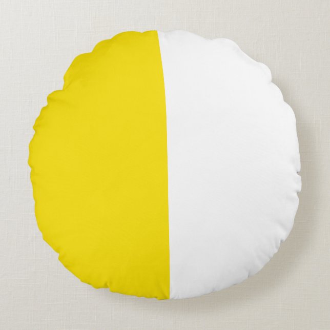 Yellow White Two Colour Tone Half Split  Round Pillow (Front)