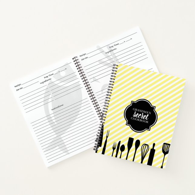 Yellow & White Utensils Personalized Recipe Notebook (Inside)