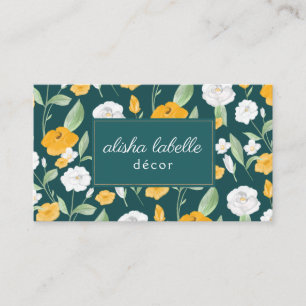 Yellow & White Watercolor Wildflower Floral leaf Business Card