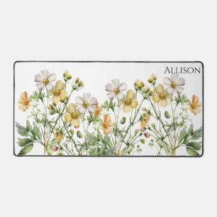 Yellow White Watercolor Wildflower office gift Desk Mat