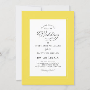 Yellow White Wedding Elegant Calligraphy Frame Invitation
