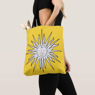 Yellow & White Whimsical Sun Celestial Astrology Tote Bag