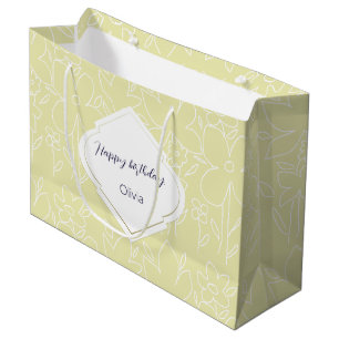 Yellow White Wildflowers Pattern Monogrammed Large Gift Bag