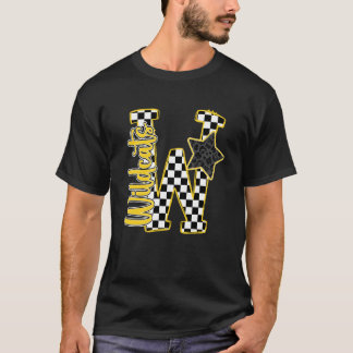 Yellow Wildcats Chequered Print Star Leopard Schoo T-Shirt