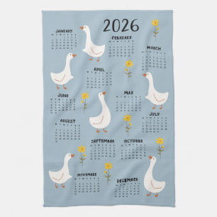 Yellow Wildflower and Goose 2026 Calendar - Blue Kitchen Towel