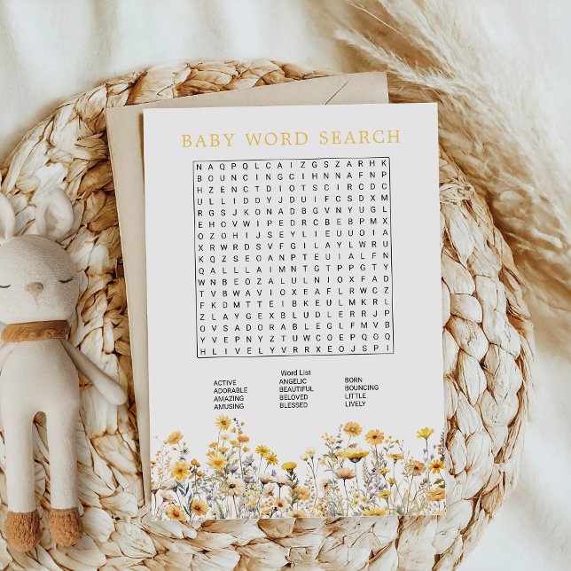 Yellow Wildflower Baby Shower Word Search Game Invitation (Creator Uploaded)