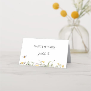 Yellow Wildflower Bee Bridal Shower Place Card