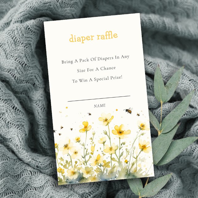 Yellow Wildflower Bee Diaper Raffle Baby Shower Enclosure Card (Creator Uploaded)