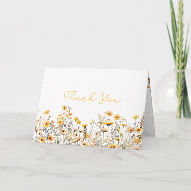 Yellow Wildflower Boho Baby Shower Thank You Card (Front)