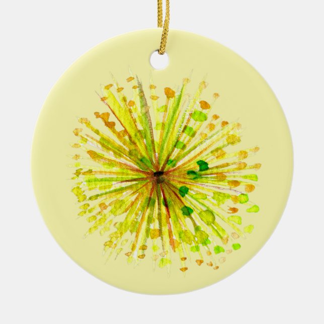 Yellow wildflower dandelion watercolor flower ceramic ornament (Front)