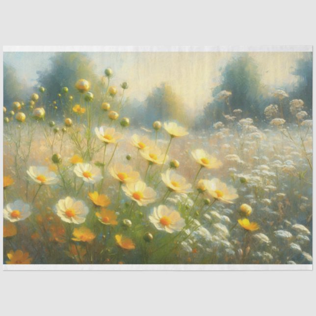 Yellow Wildflower Impressionist Painting Decoupage Tissue Paper (Front)