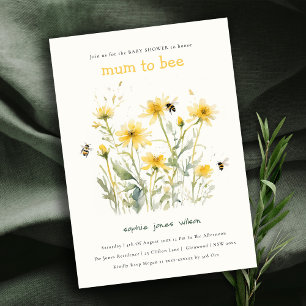 Yellow Wildflower Mum To Bee Neutral Baby Shower Invitation