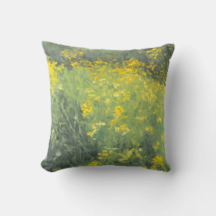 Yellow Wildflower Original Oil Painting Throw Pillow
