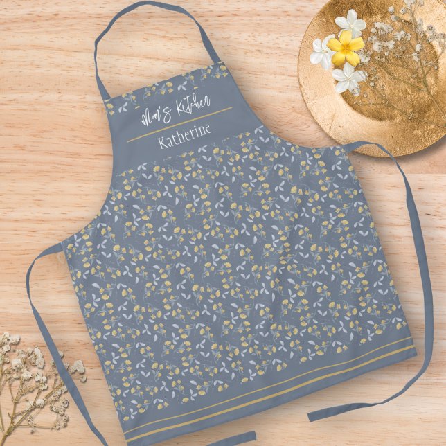 Yellow Wildflower Pattern on Slate Blue Apron (Creator Uploaded)