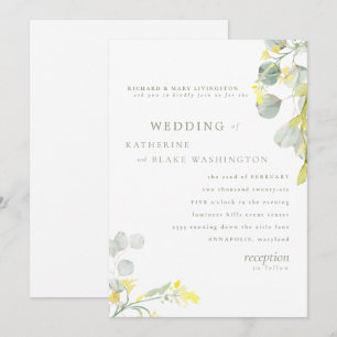 Yellow Wildflower & Sage Eucalyptus Wedding Invitation