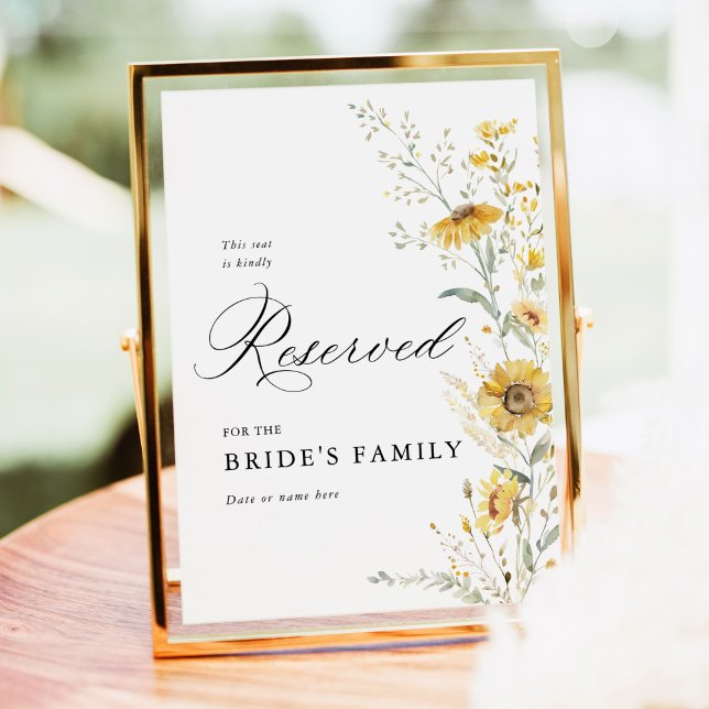 Yellow Wildflower Sunflower Reserved Seat Sign 5x7 (Yellow wildflower sunflower wedding reserved seating sign yellow floral wedding signage table decor)
