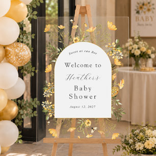 Yellow Wildflower Sweet as Can Bee Baby Welcome Acrylic Sign