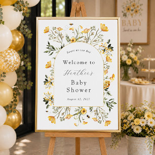 Yellow Wildflower Sweet as Can Bee Baby Welcome Poster
