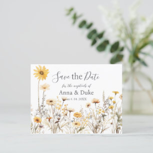 Yellow Wildflower Wedding Save the Date Postcard