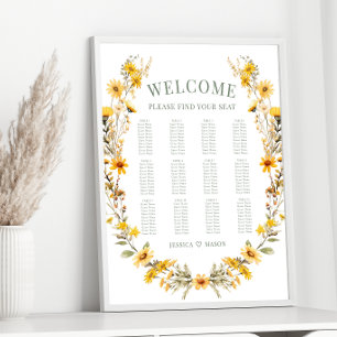 Yellow wildflower wreath wedding seating chart