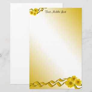 Yellow Wildflowers and Ribbons Borders Custom Stationery