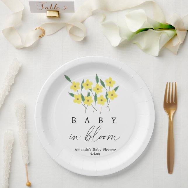 Yellow Wildflowers - Baby in bloom Paper Plate (Wedding)