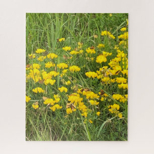 Yellow wildflowers bloom butterfly flutter nature jigsaw puzzle