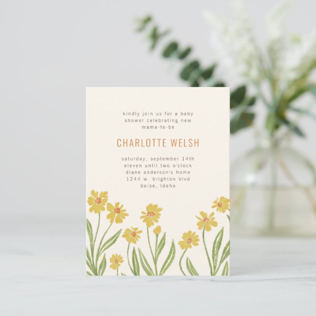 Yellow Wildflowers Gender Neutral Baby Shower Postcard (Standing Front)