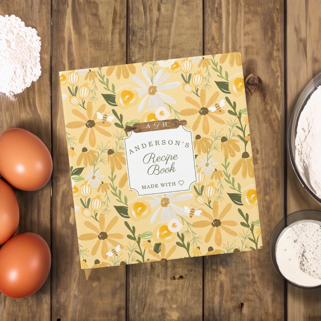Yellow Wildflowers Honey Bees & Rustic Woodgrain Binder (Creator Uploaded)