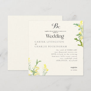 Yellow Wildflowers Monogram Square Wedding II Invitation