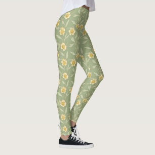 Yellow Wildflowers on Green Leggings