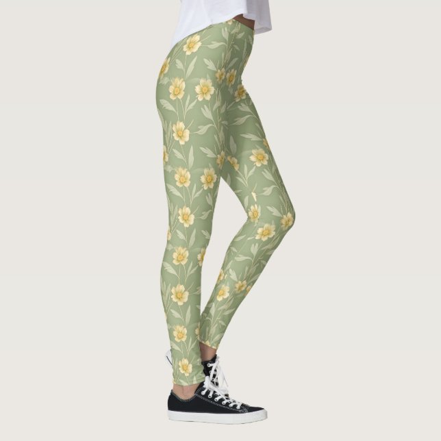 Yellow Wildflowers on Green Leggings (Right)