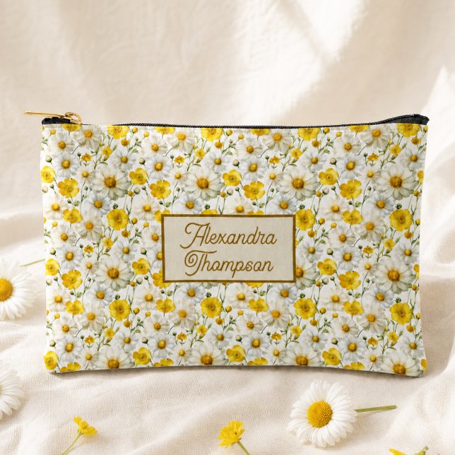 Yellow Wildflowers Pattern Monogram Name Accessory Pouch (Creator Uploaded)