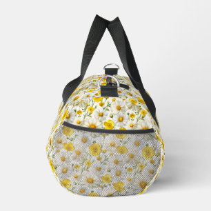 Yellow Wildflowers Pattern Monogram Name Duffle Bag