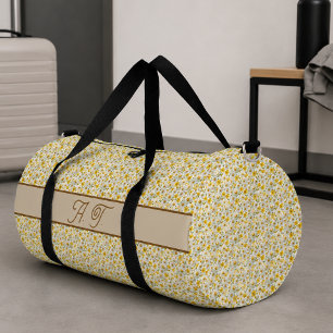Yellow Wildflowers Pattern Monogram Name Duffle Bag