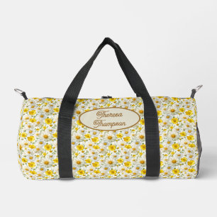 Yellow Wildflowers Pattern Monogram Name Duffle Bag