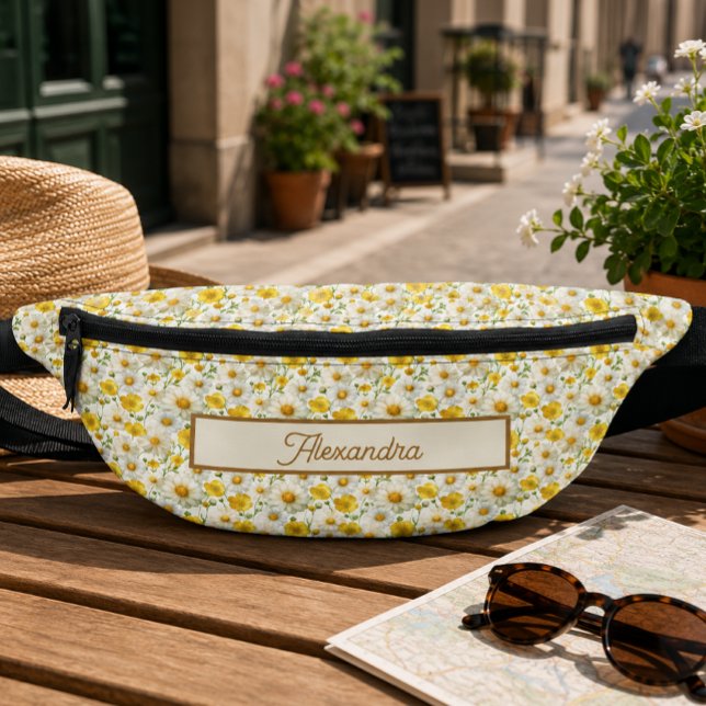 Yellow Wildflowers Pattern Monogram Name Fanny Pack (Creator Uploaded)