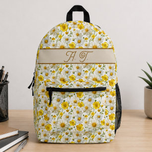 Yellow Wildflowers Pattern Monogram Name Printed Backpack
