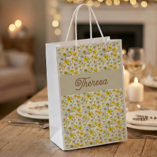Yellow Wildflowers Pattern Monogram Name Small Gift Bag