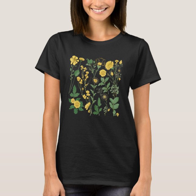 Yellow Wildflowers Vintage Botanical Chart Graphic T-Shirt (Front)