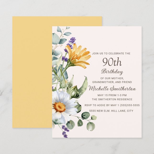Yellow Wildflowers White Daisies 90th Birthday (Front/Back)