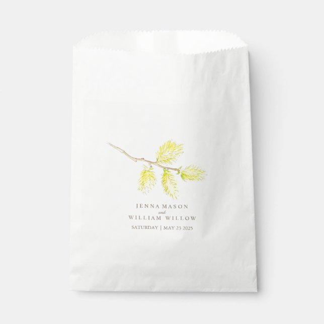 Yellow willow catkins watercolor wedding favour ba bag (Front)