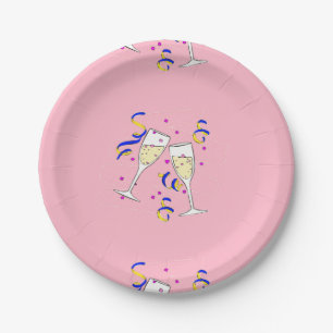 yellow wine on pink paper plate