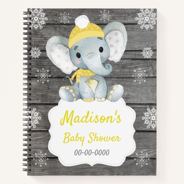 Yellow Winter Elephant  Book Baby Shower Rustic (Front)