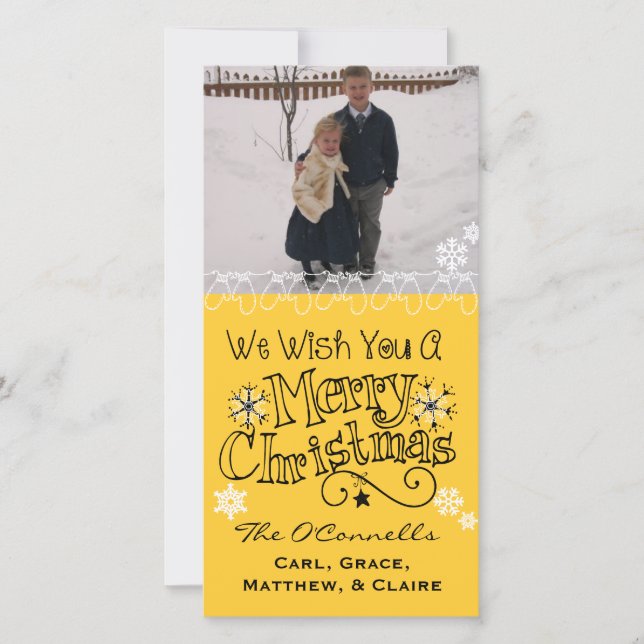 Yellow Wish You Merry Christmas Photo Card (Front)