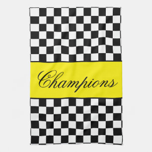 Yellow with black and white check kitchen towel