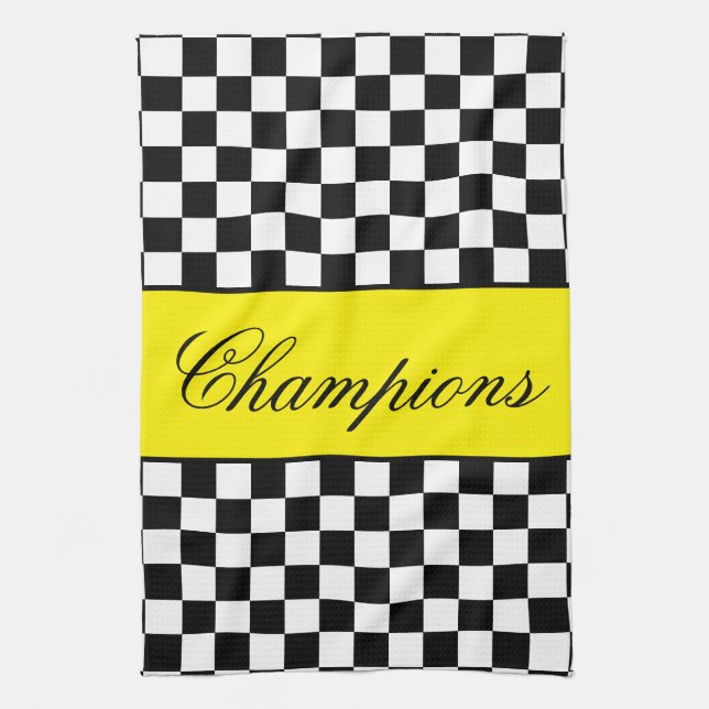 Yellow with black and white check kitchen towel (Vertical)